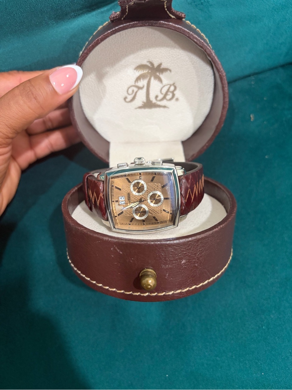 Brown Leather Chronograph Watch with Silver Case - Brand